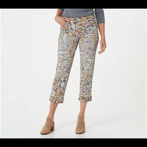 LOGO by Lori Goldstein Regular Printed Boyfriend Jeans with Cuff, Size 8